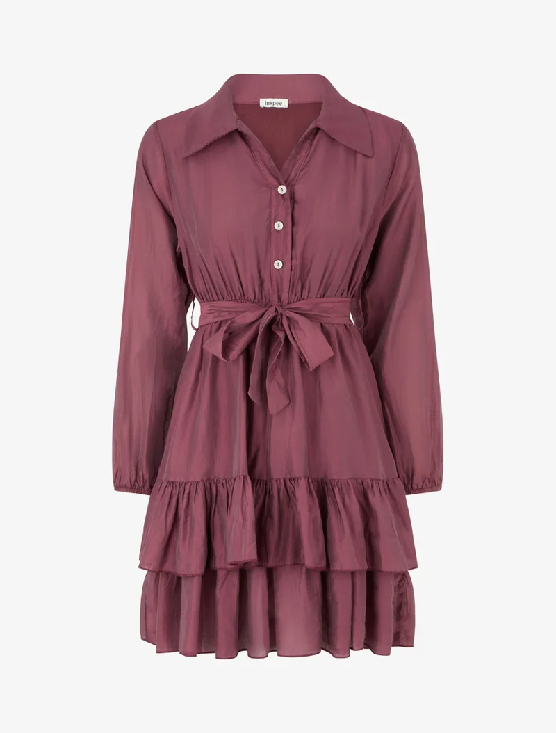 Rüschiges kurzes Kleid - Pflaume