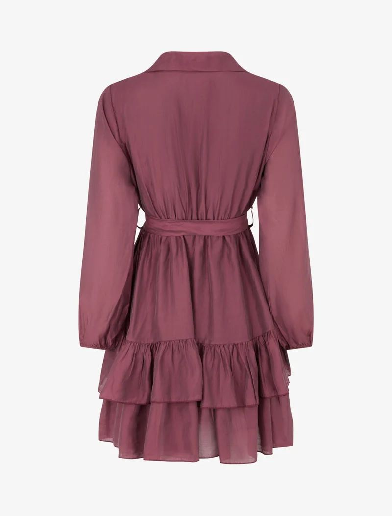 Rüschiges kurzes Kleid - Pflaume