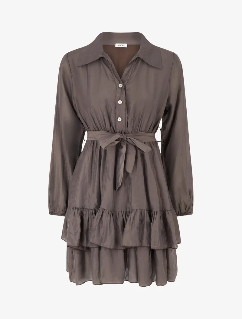 Rüschiges kurzes Kleid - Braun