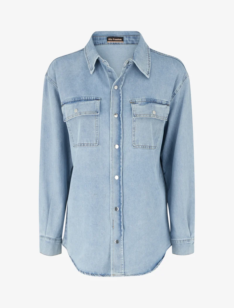Langärmeliges, gerades Jeanshemd - Blau