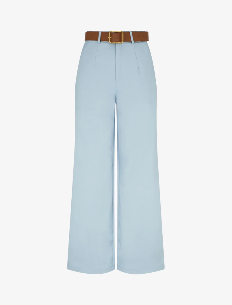 Hose mit hoher Taille und weitem Schnitt - Hellblau