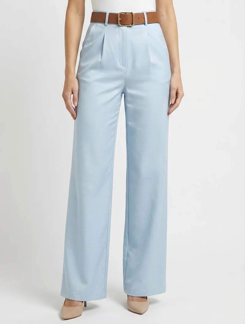 Hose mit hoher Taille und weitem Schnitt - Hellblau