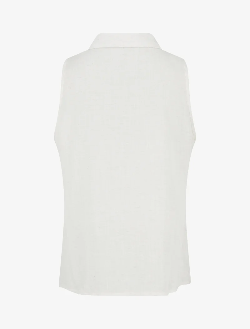 Ärmellose Bluse mit Blumenstickerei - Ecru