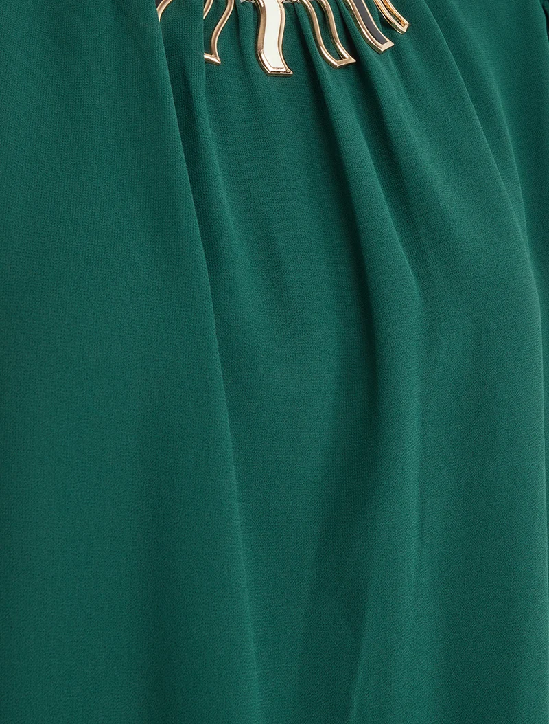 Einfarbige Bluse aus Voile mit Krageneinsatz - Tannengrün