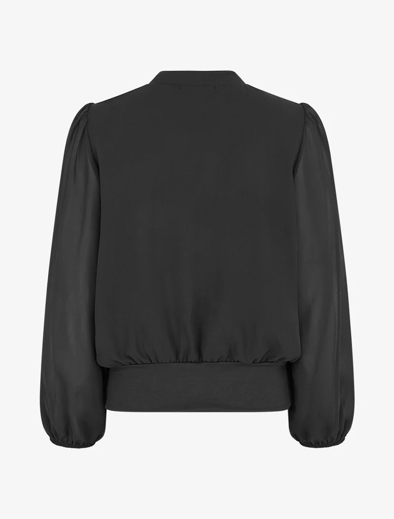 Einfarbige Bluse aus Voile mit Krageneinsatz - Schwarz