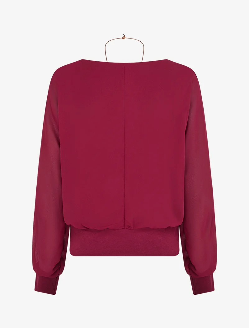 Uni Bluse aus Voile mit langen Ärmeln - Weinrot