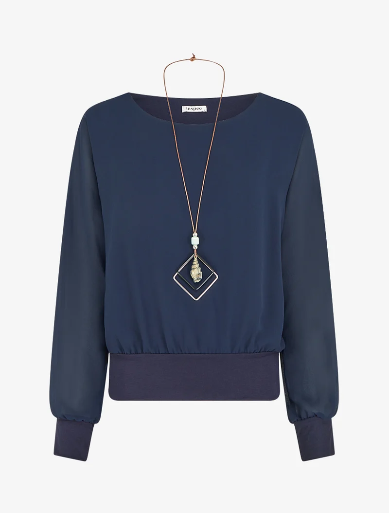 Uni Bluse aus Voile mit langen Ärmeln - Marine