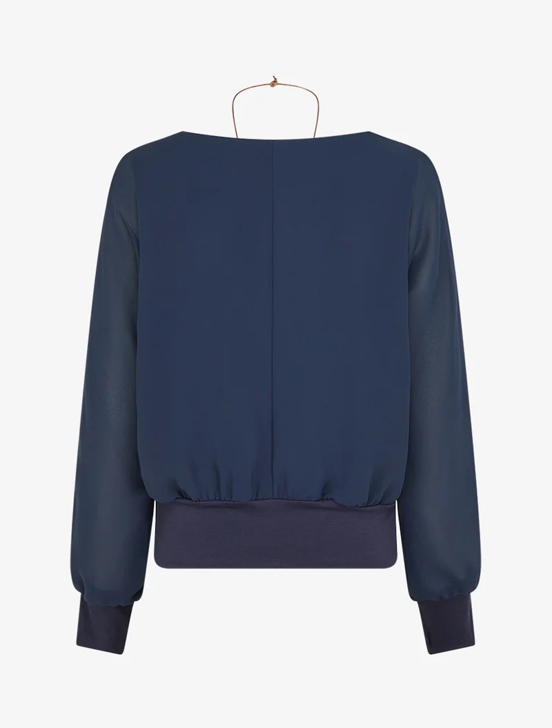 Uni Bluse aus Voile mit langen Ärmeln - Marine