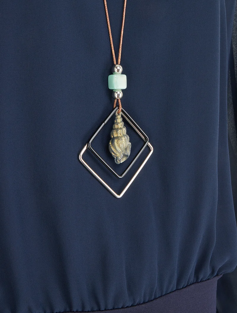 Uni Bluse aus Voile mit langen Ärmeln - Marine