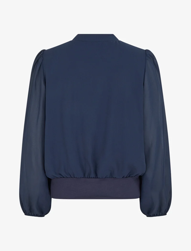 Einfarbige Bluse aus Voile mit Krageneinsatz - Marine