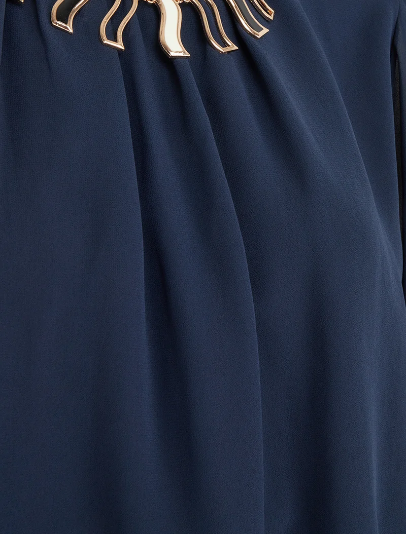 Einfarbige Bluse aus Voile mit Krageneinsatz - Marine