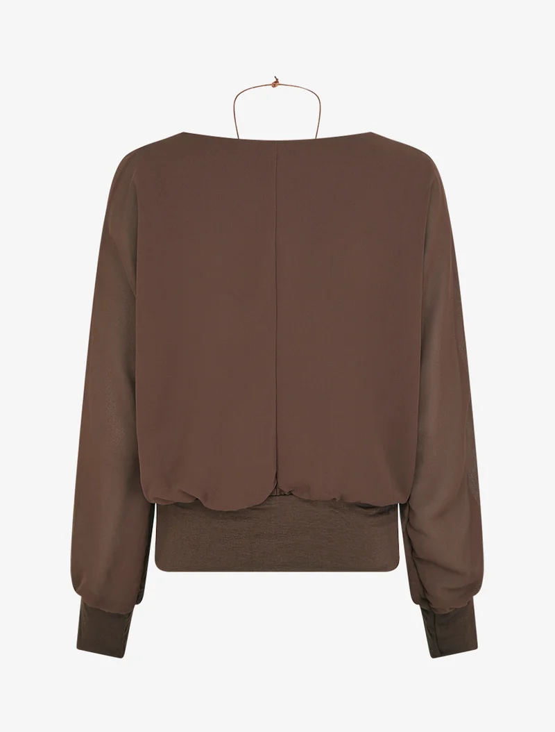 Uni Bluse aus Voile mit langen Ärmeln - Braun