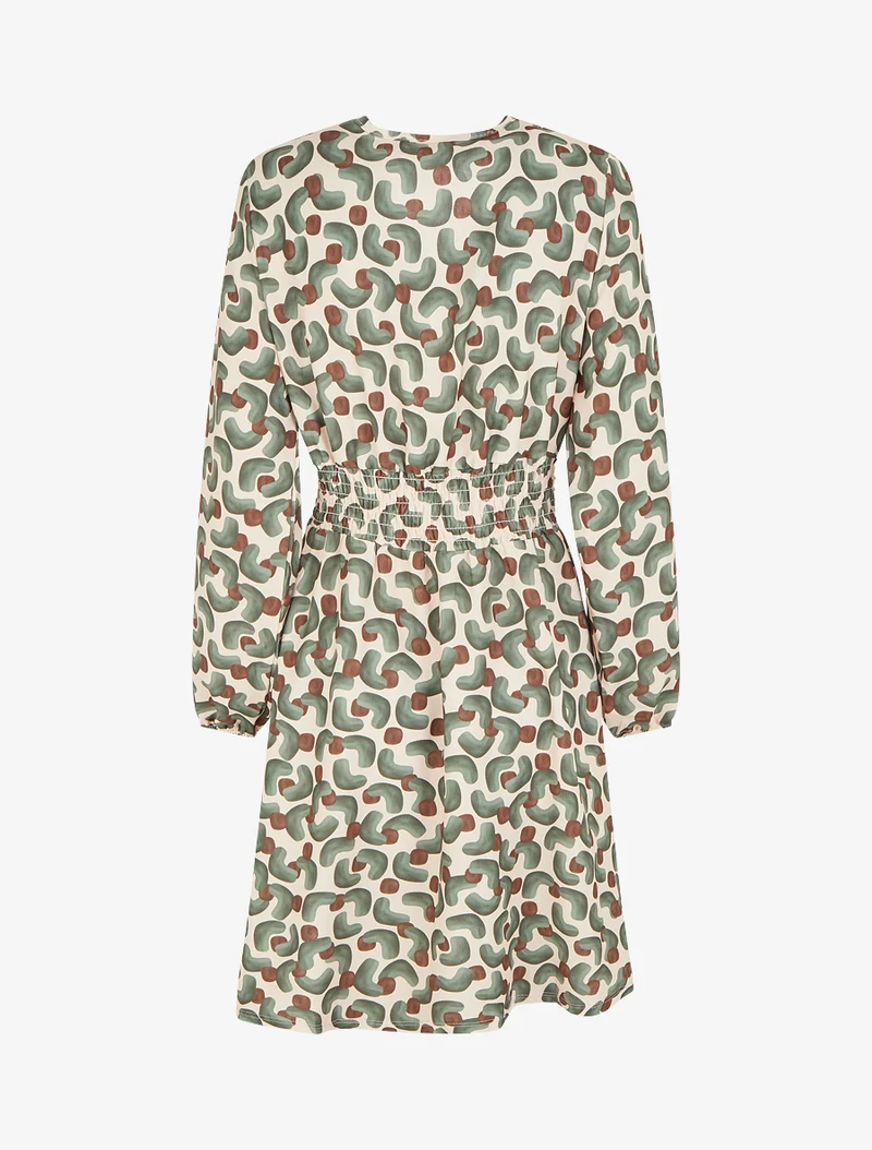 Kleid mit abstraktem Druck und Wickelausschnitt - Kaki