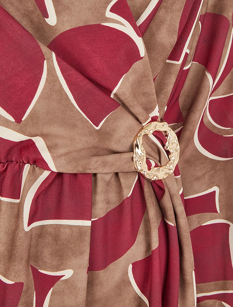 Elastisches Kleid mit abstraktem Druck - Bordeaux