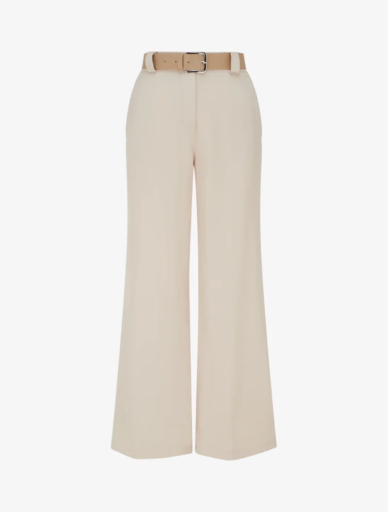 Gerade geschnittene, einfarbige, elastische Hose - Beige