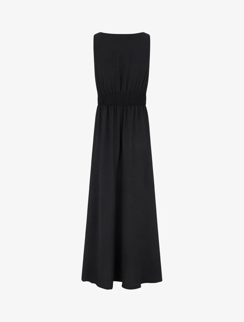 Langes ausgestelltes Kleid mit Perlenriemen - Schwarz