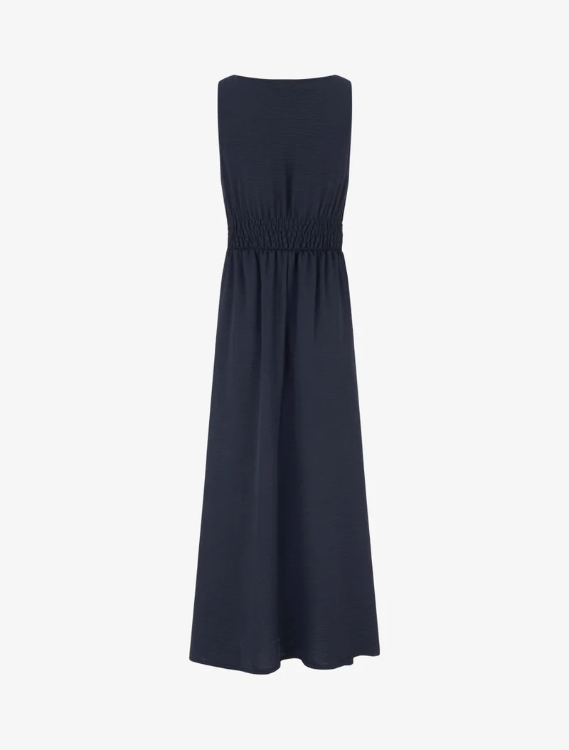 Langes ausgestelltes Kleid mit Perlenriemen - Marine