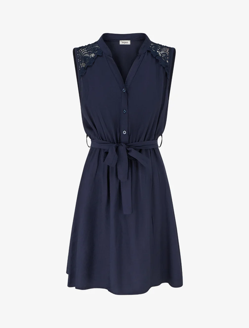 Ärmelloses, knielanges, geknöpftes Kleid - Marine