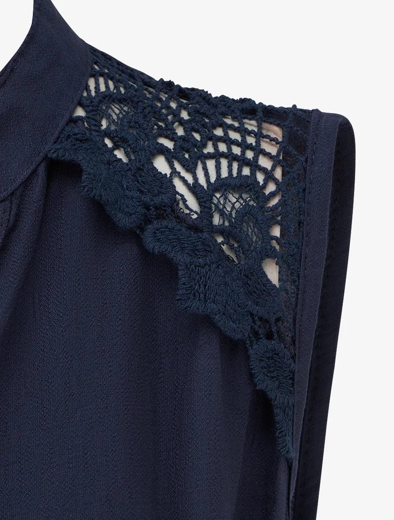 Ärmelloses, knielanges, geknöpftes Kleid - Marine
