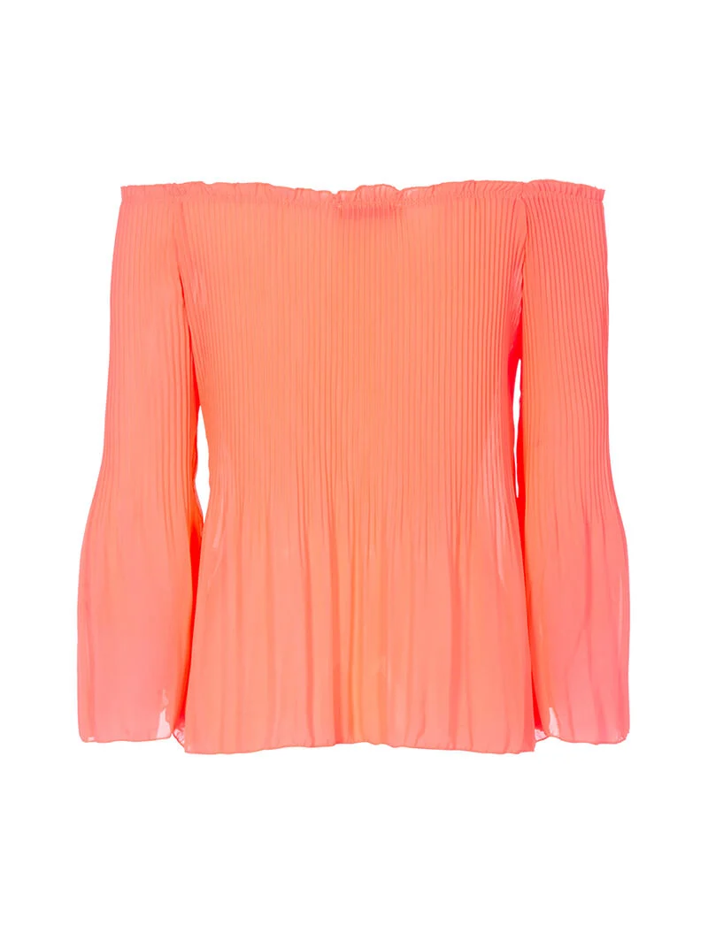 Schulterfreies Plissee-Top - Neonorange