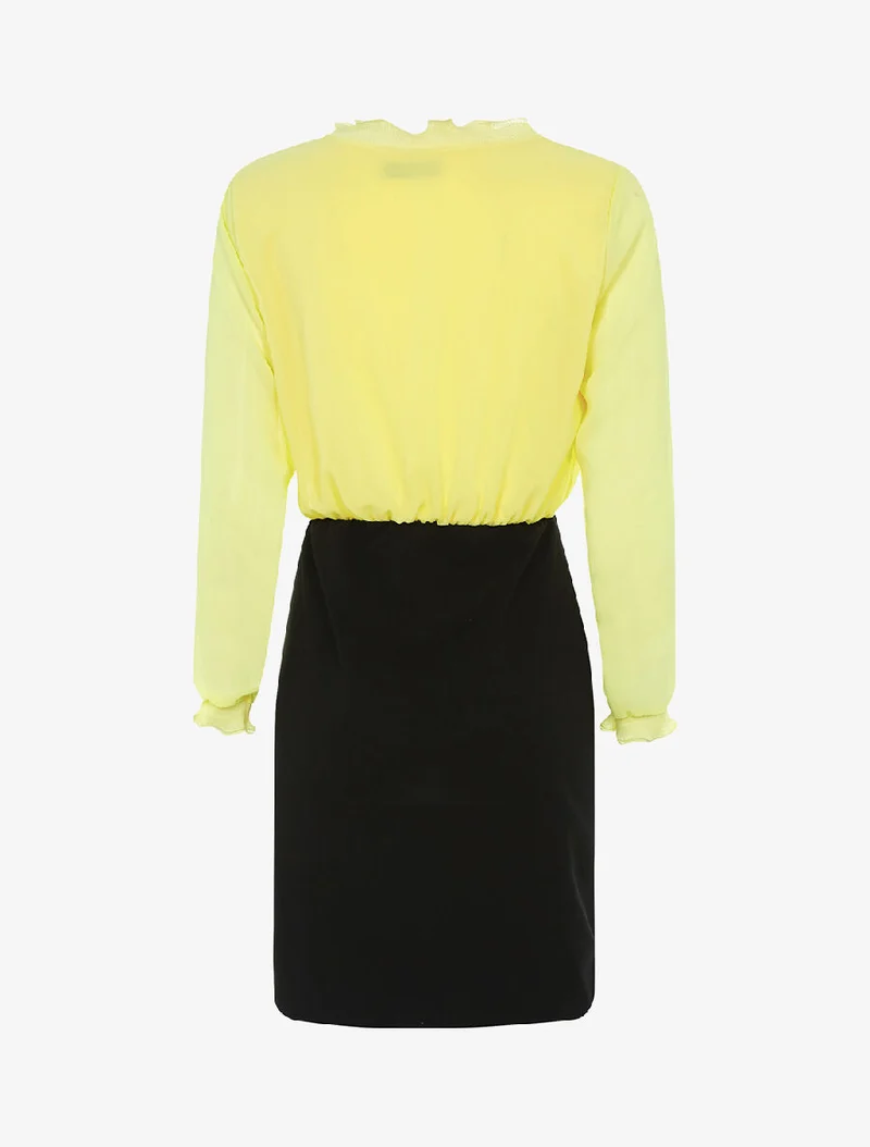 Kleid mit Rüschenoberteil - Neongelb/Schwarz