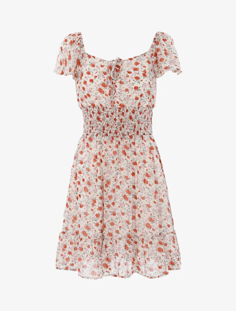 Geblümtes Skaterkleid - beige