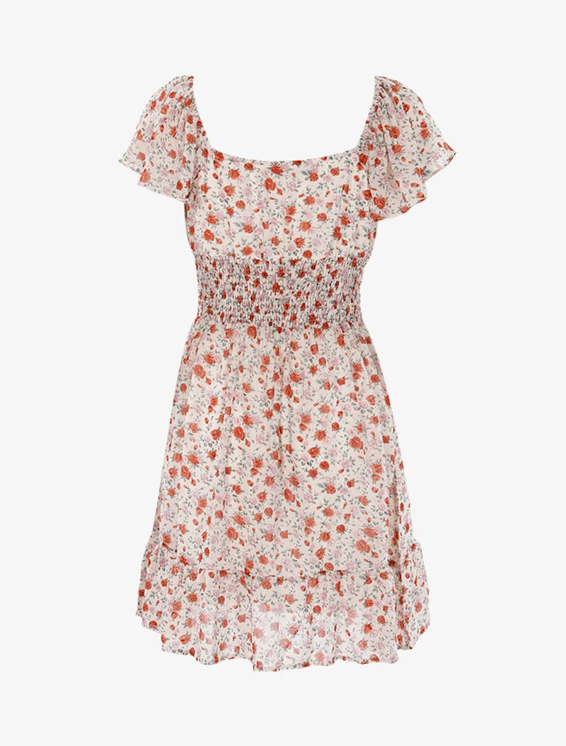 Geblümtes Skaterkleid - beige