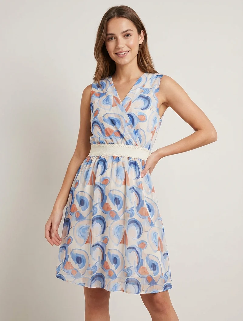 Ärmelloses Skaterkleid mit grafischem Druck - Himmelblau