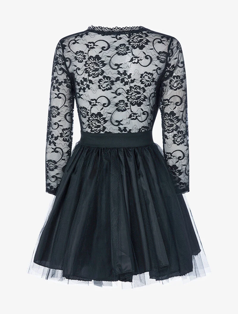 Abendkleid mit bauschigem Rock und Spitzenoberteil - Rosa/Schwarz