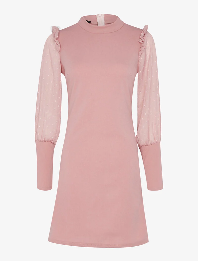Figurbetontes Kleid mit transparenten Ärmeln - Rose