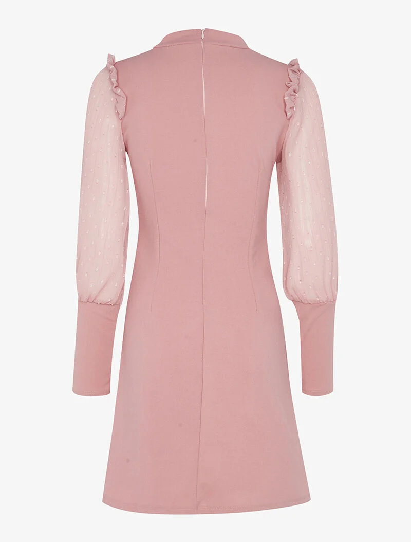 Figurbetontes Kleid mit transparenten Ärmeln - Rose