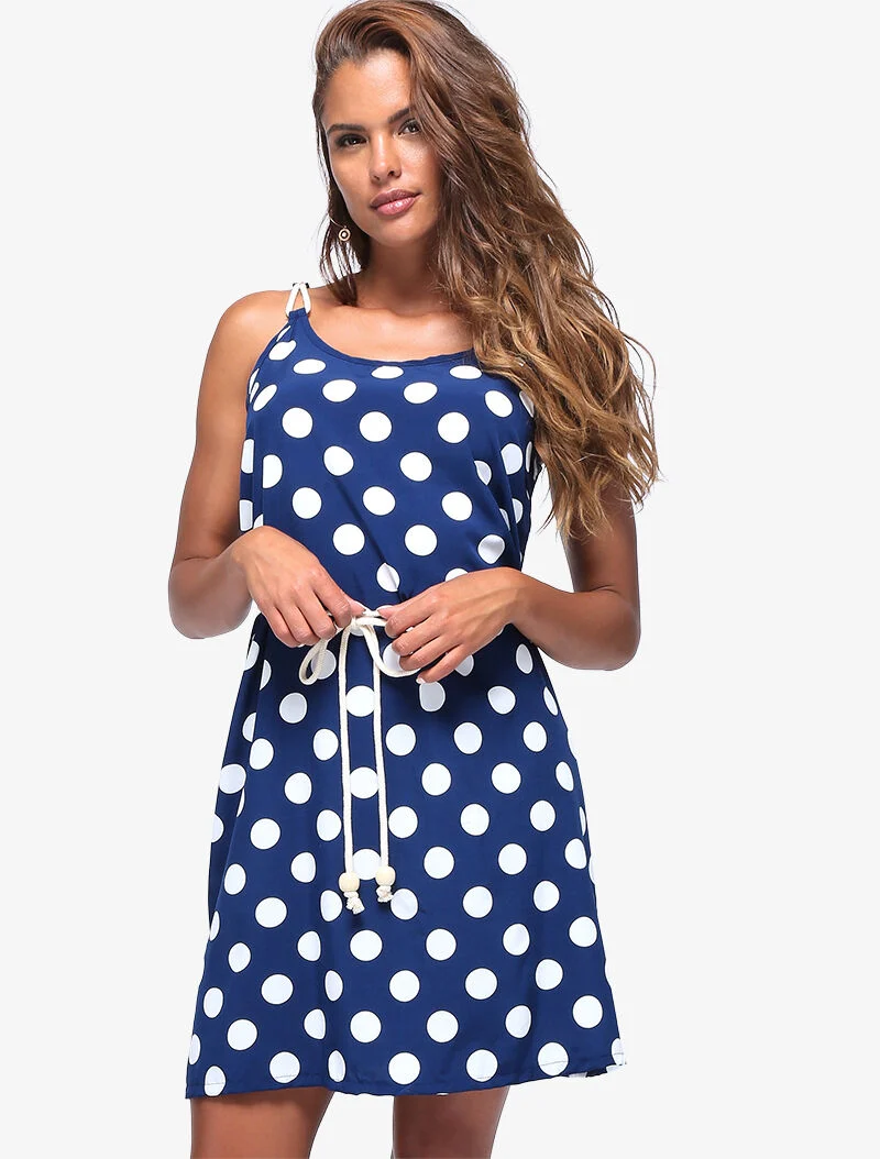 Trapezkleid mit Punkten - blau