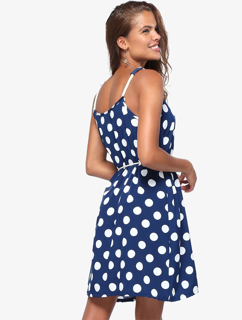Trapezkleid mit Punkten - blau