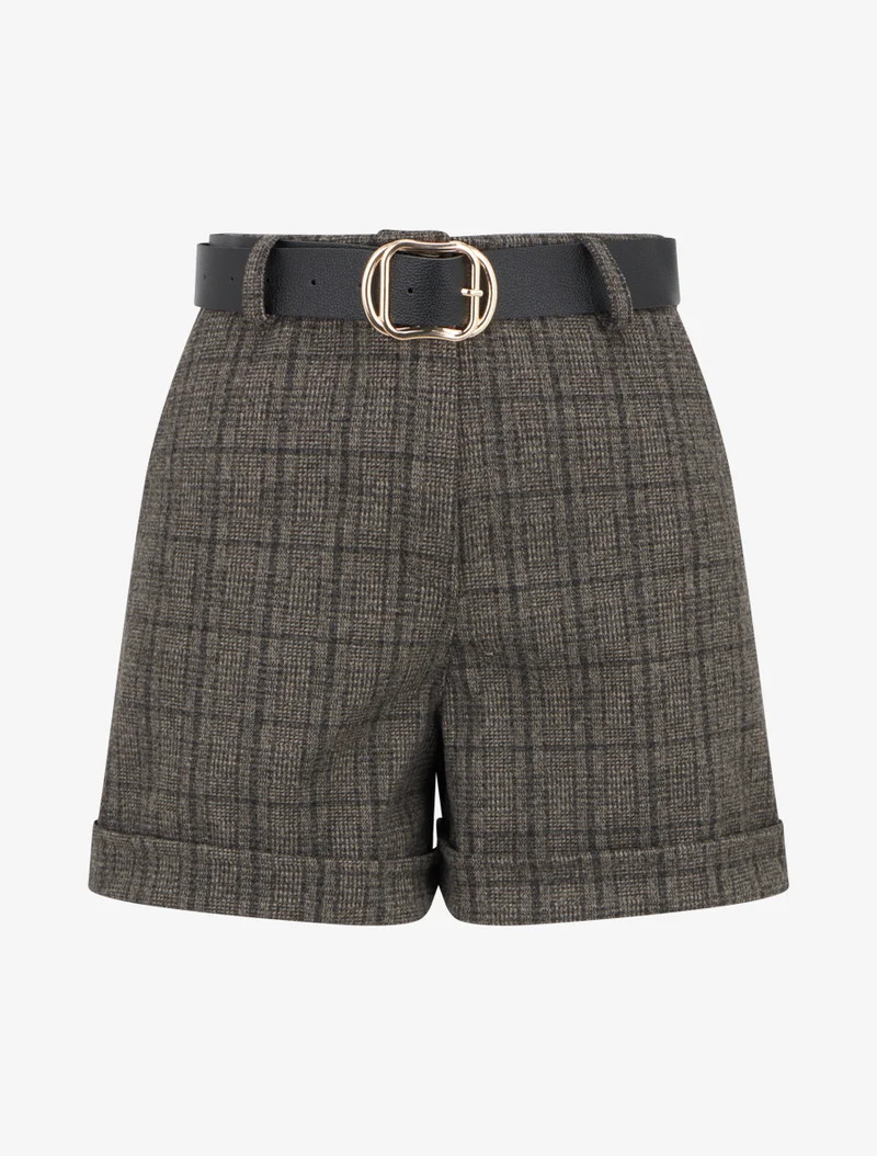 Tartan-Print-Shorts mit umgeschlagenem Saum - Schwarz