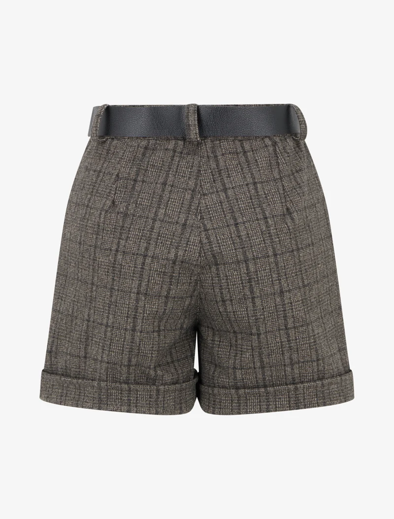 Tartan-Print-Shorts mit umgeschlagenem Saum - Schwarz