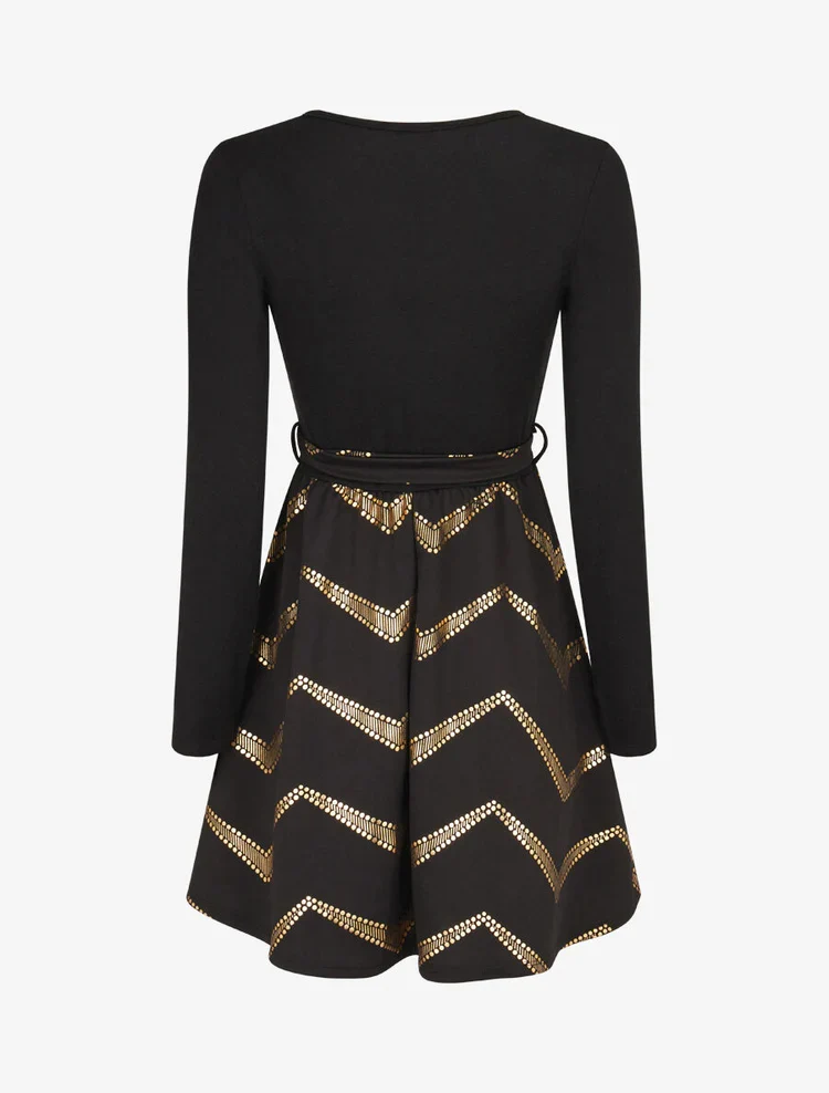 Skaterkleid mit goldenen Drucken - Schwarz