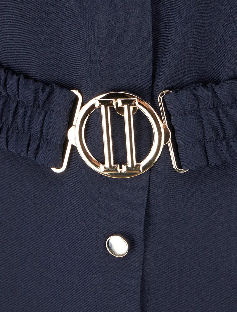 Langes Hemdkleid mit dekorativen Taschen - Marine
