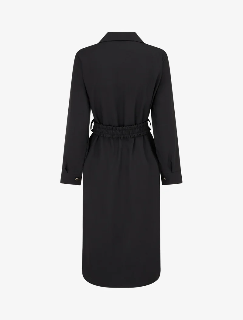 Langes Hemdkleid mit dekorativen Taschen - Schwarz