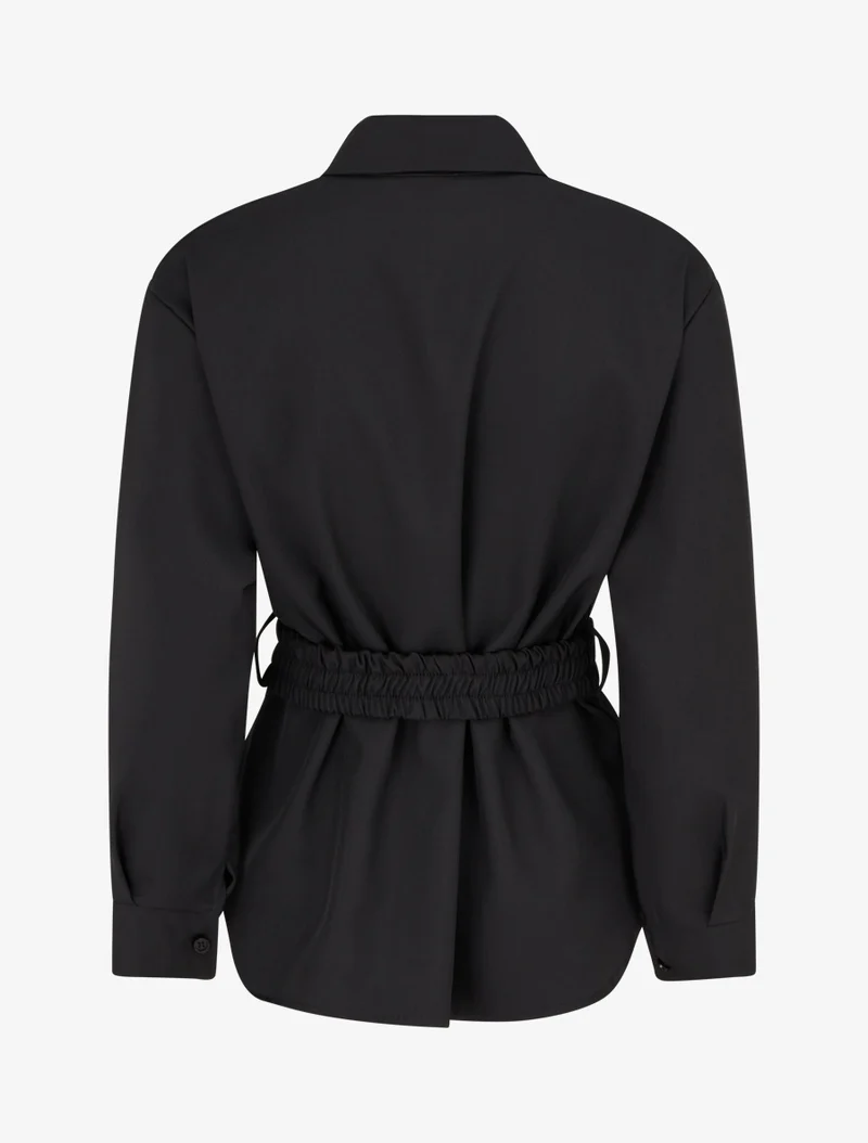 Gürtelte einfarbige Bluse - Schwarz