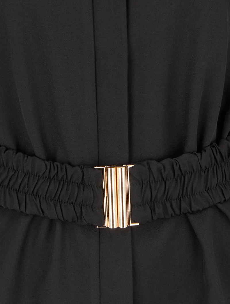 Gürtelte einfarbige Bluse - Schwarz
