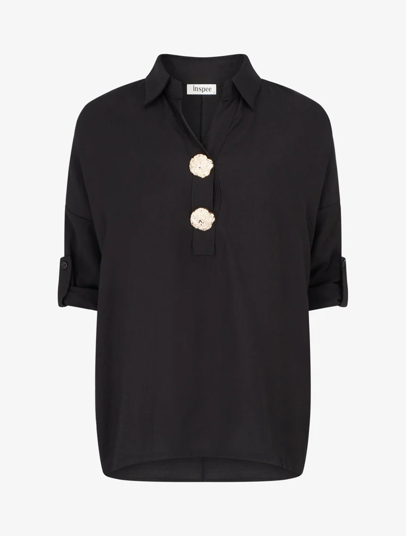 Lockere Bluse mit Metallstiften - Schwarz