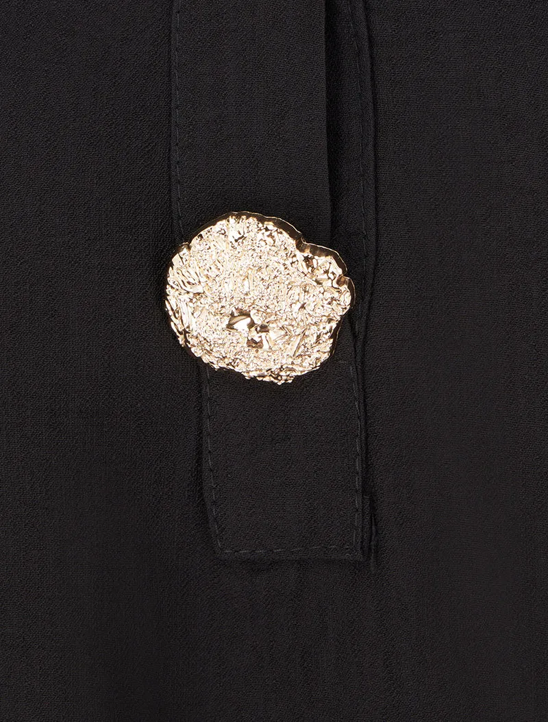 Lockere Bluse mit Metallstiften - Schwarz