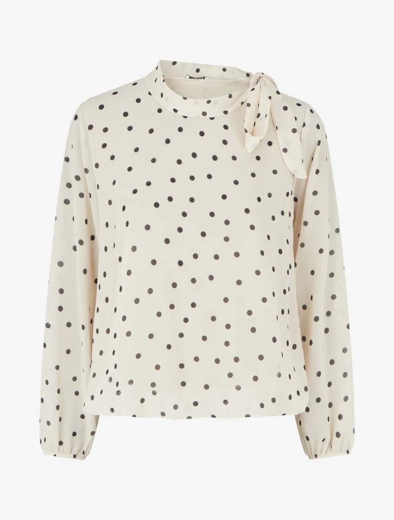 Gepunktetes Oberteil mit Lavallière-Kragen - Beige