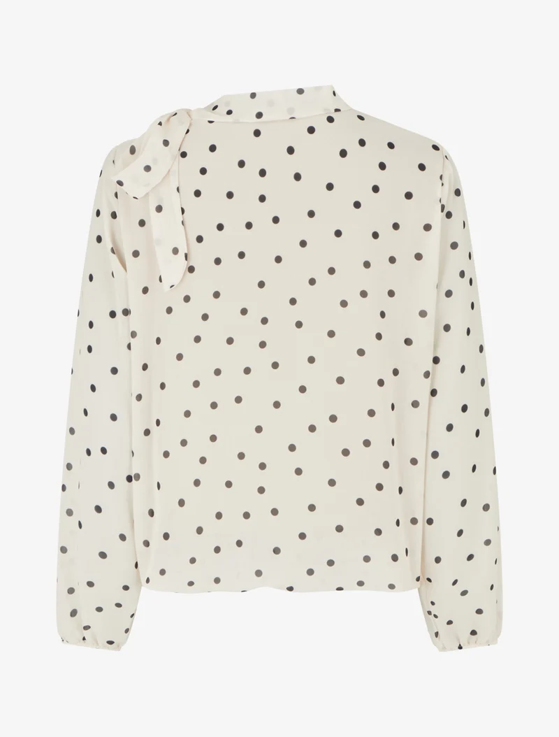 Gepunktetes Oberteil mit Lavallière-Kragen - Beige