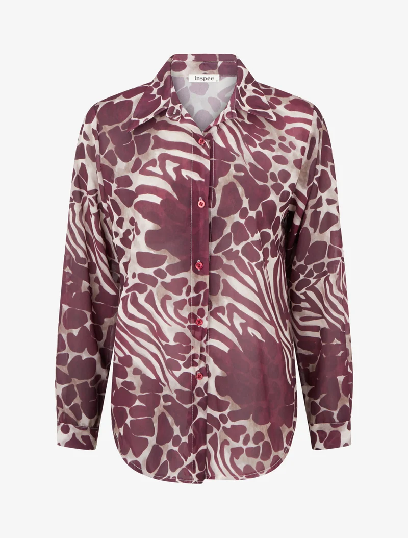 Gerades transparentes Hemd mit Animal-Print - Pflaume