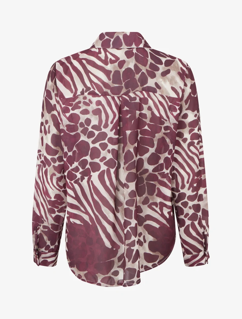 Gerades transparentes Hemd mit Animal-Print - Pflaume