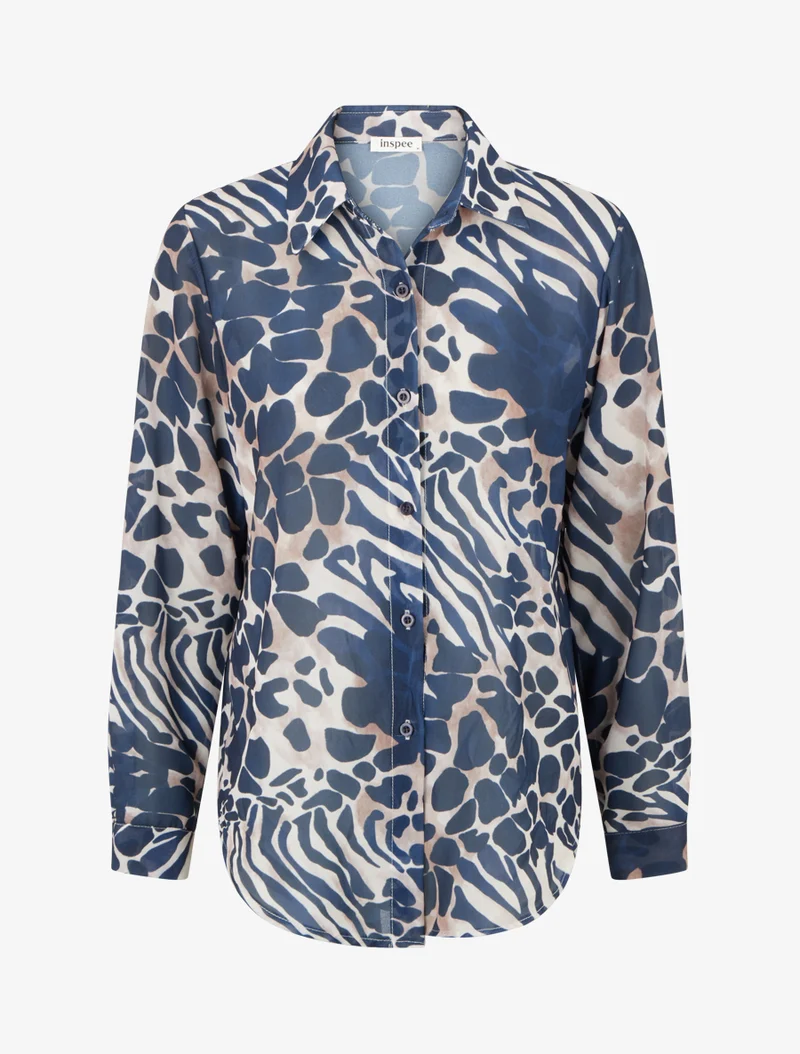 Gerades transparentes Hemd mit Animal-Print - Marine