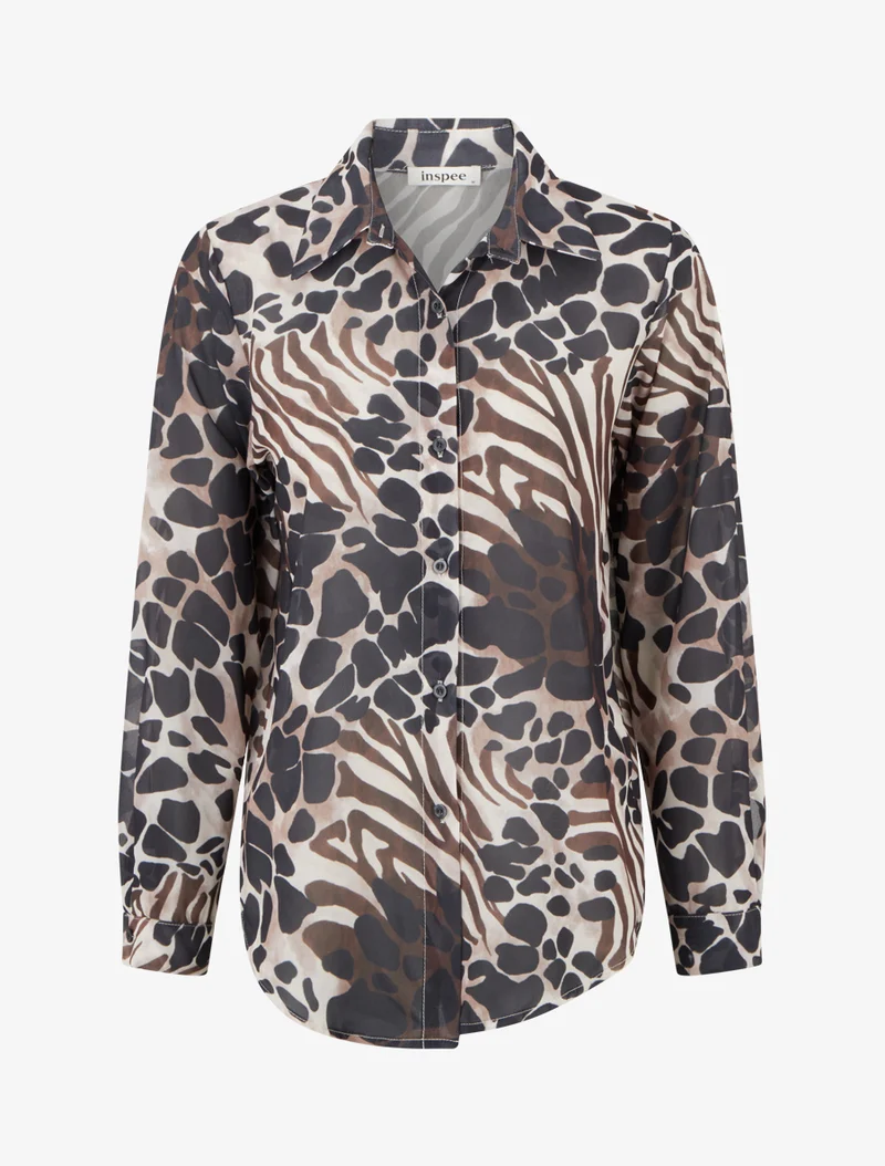 Gerades transparentes Hemd mit Animal-Print - Schwarz