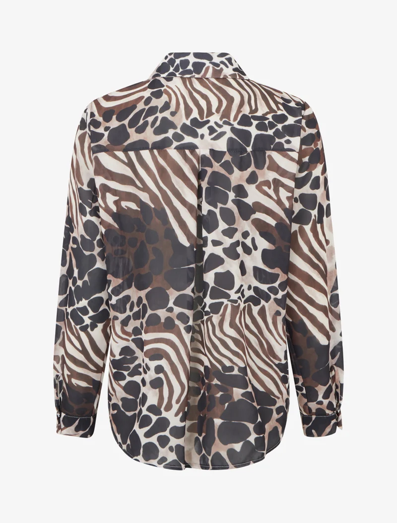 Gerades transparentes Hemd mit Animal-Print - Schwarz