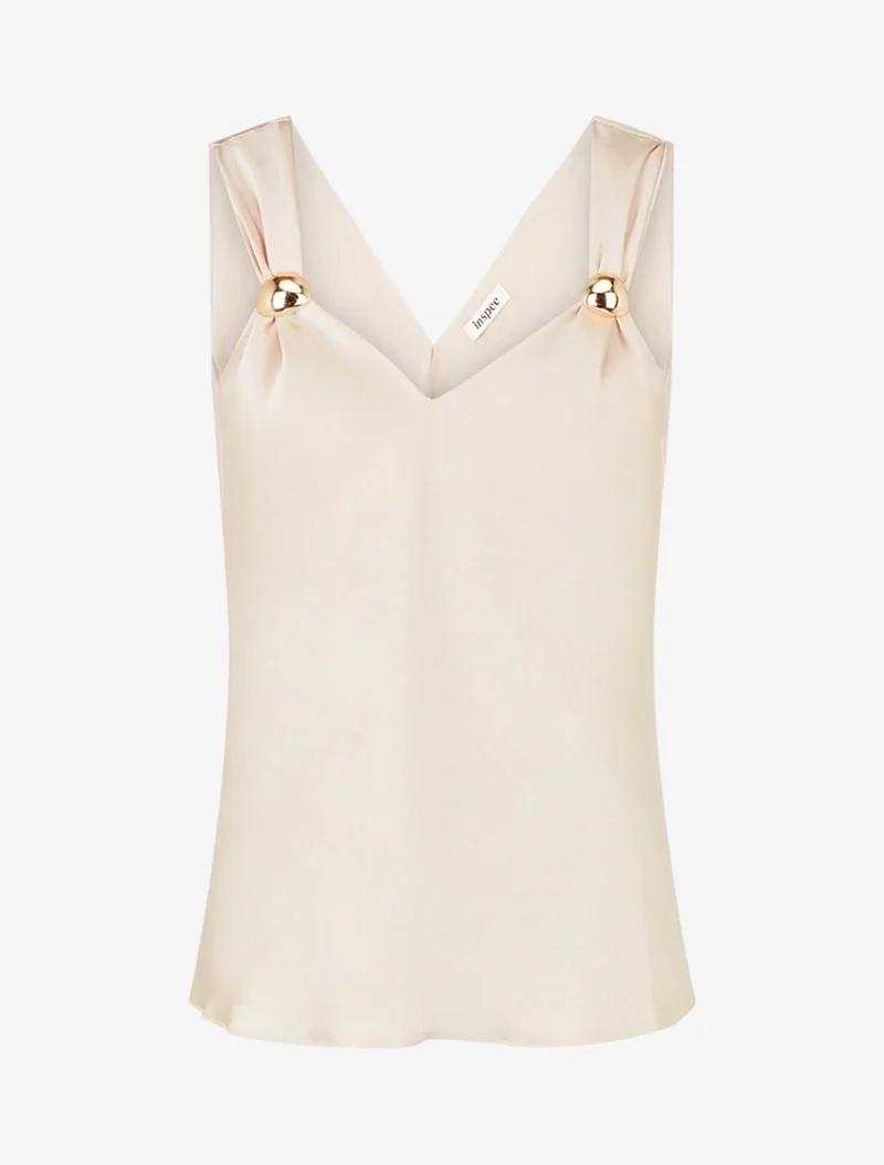 Satinoberteil mit Schmuckbesatz - Beige